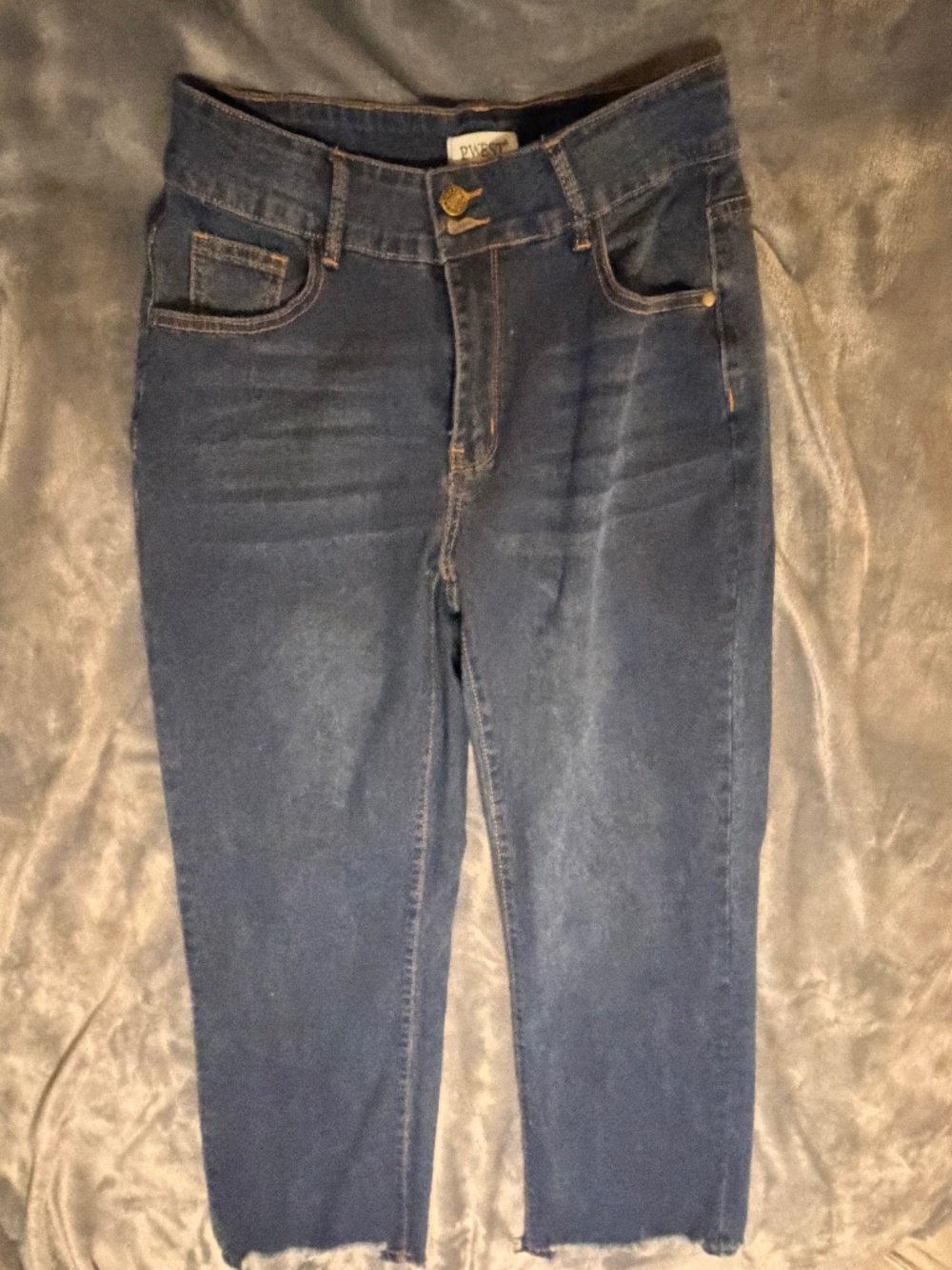 PWest Women's Medium Distressed Raw Hem Skinny Jeans Dark Wash